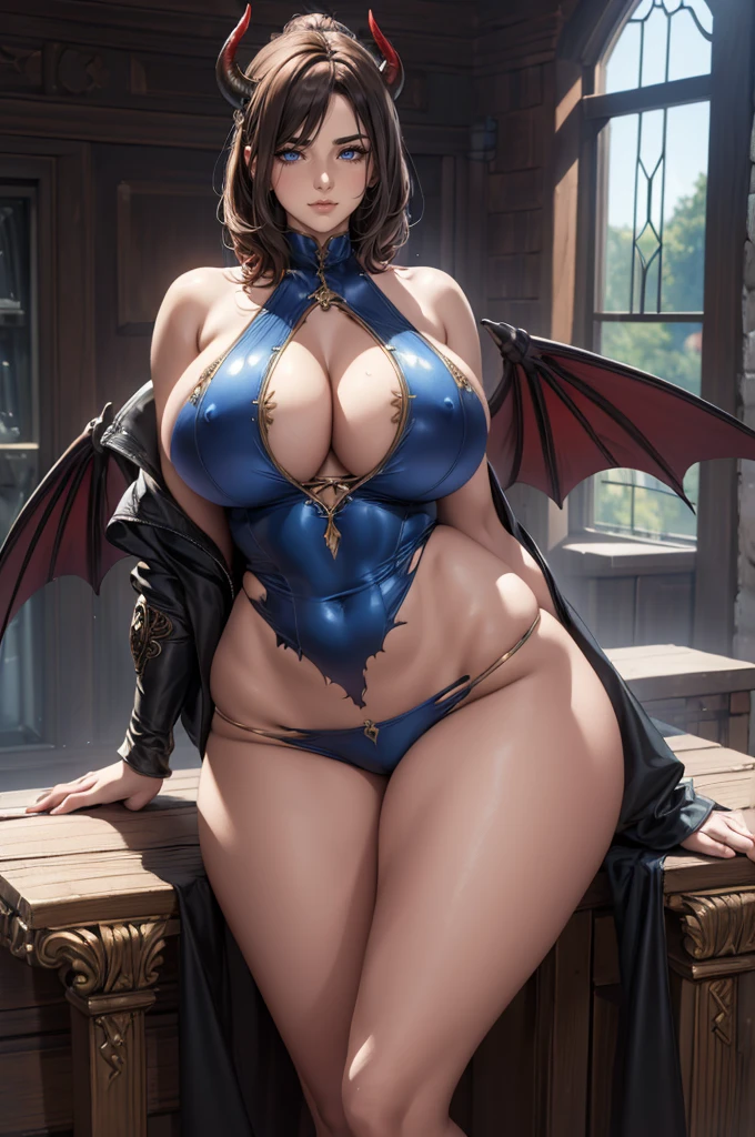 ((medium breast, tomboy girl,)), (chiseled abs : 1.1), (perfect body : 1.1), (short wavy hair : 1.2) , auburn hair, collar, chain, full body shot, crowded street, wearing tanktop, jeans jacket, (torn clothes:1.3)((shorts)), (extremely detailed CG 8k wallpaper), (an extremely delicate and beautiful), (masterpiece), (best quality:1.0), (ultra highres:1.0), beautiful lighting ,perfect lightning, realistic shadows, [highres], detailed skin, ultra-detailed (((colorful))),high realistic,(((masterpiece))), (((best quality))), ((ultra-detailed)), (illustration), ((an extremely delicate and beautiful)), ((super detail)), ((high resolution)), (((20 years old))), metallic cloth, (competition swimsuit), (super heroine), (android), delicate metal decorations, gleaming skin, shiny body, two legs, breast focus, (((tall))), slender legs, ((big round eyes)), cute eyes, drooping eyes, ((adult)), two hands, five fingers, no extra hands, elegant smile, braid, ((metallic blue)), (see-through), (dark blonde), ((ultra-huge breasts)), (shining brightly), outdoor, mini skirt, daytime, ((biopunk)), (hair shorter than shoulder), (medium length hair), gynoid, ((midriff-baring outfit)), garden,(The best illustrations)、realisitic、ultra-detailliert、The best lighting、Best Shadows、alluring succubus, ethereal beauty, perched on a cloud, (fantasy illustration:1.3), enchanting gaze, captivating pose, delicate wings, otherworldly charm, mystical sky, (Luis Royo:1.2), (Yoshitaka Amano:1.1), Dungeon and Dragon、caves、Dungeon、 A Necromancer、natta、Dark style、Succubus、Devil's Daughter、Bat Wings，(((Demon Hornlack-rimmed round glasses))))、(((Colossal tits)))、(red eyes glowing:1.6)、​beautiful countenance、Tindall Effect、(High Detail Skins:1.2) absurderes、Ponytail distortion、jewely、Beautiful expression、Toned waist、Wide buttocks、Tindall Effectmasuter piece、top-quality、Highest Standards、Top image quality、masutepiece、intricate detailes、High resolution、Depth Field、natural soft light、profetional lighting、Great smile、(