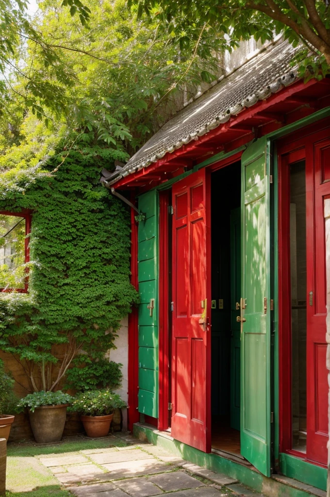 4 to 5 house red colour in tha big area anf 4 tob5 tree green colour in tha fild