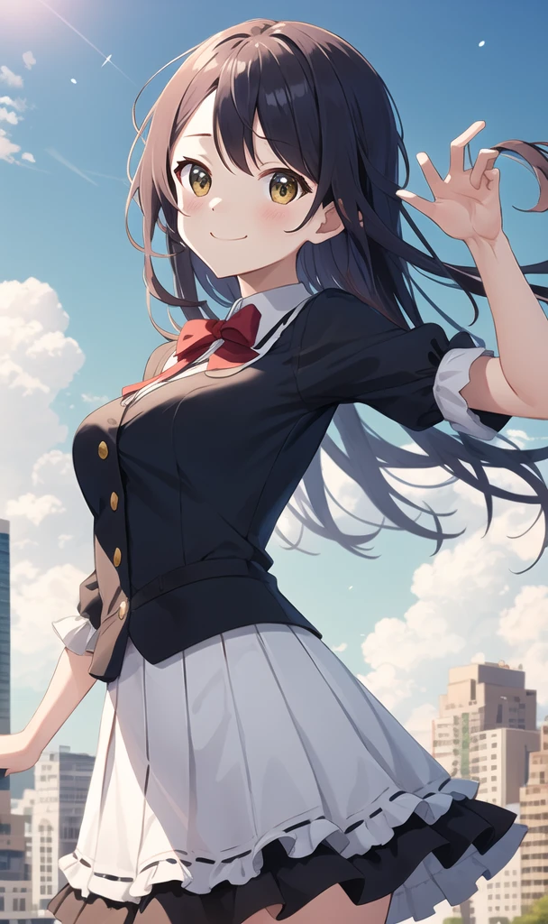 Elena Shimabara (Million Live), Long Hair, (Highest quality, 8K, masterpiece, Super detailed:1.2), (Movie angle, Dynamic pose),
Day, 斑点模様のDay光, blue sky, Beautiful Clouds, Cityscape, Lens flare, Shine, Particles of light, Wide Shot,
One girl, alone, skirt, Captivating smile, Black cat, Cat&#39;s Tail, Cat girl, PAW Pose, Erotic legwear, Garter Straps, Thigh Gap, Nude elbow handbag, indoor, Bedroom, Browsing Caution, mature, sexy, See-through, (Wide Hips:1.6), Tight waist, Cleavage, plump, Fertilization, (whole body, Sleeping on your back:1.2)