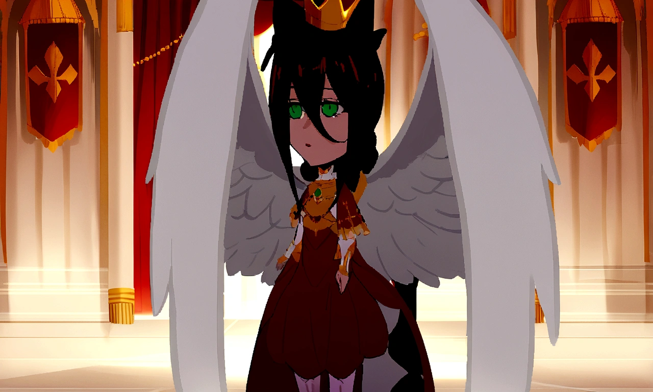 A woman who is a queen, also a goddess of war and a divine Titan with demigod blood, has divine green eyes, a very magnificent red dress with golden accessories, a shiny crown of respect , she was walking and talking to humans