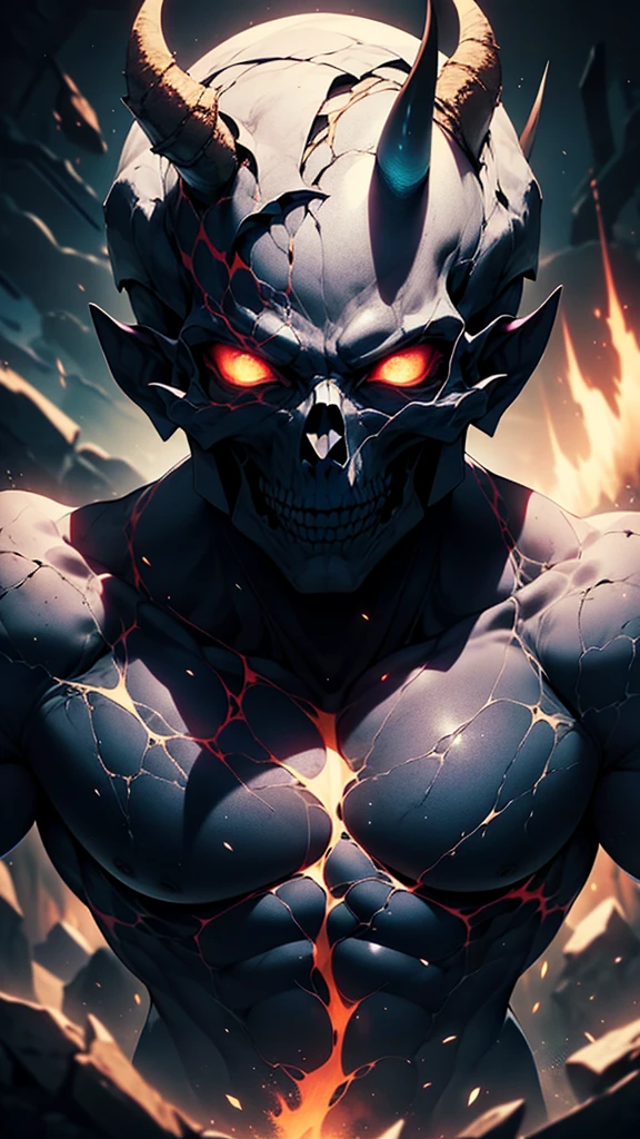 a completely white demonic creature, men monster, large multicolored eyes, bald head, skull covered with small horns, (best quality,4k,8k,highres,masterpiece:1.2),ultra-detailed,(realistic,photorealistic,photo-realistic:1.37),HDR,UHD,studio lighting,ultra-fine painting,sharp focus,physically-based rendering,extreme detail description,professional,vivid colors,bokeh,dynamic point of view,cinematographic scene,highlighted character,backlight effects,mystical character,multicolored cracks on the skin,character seen in full