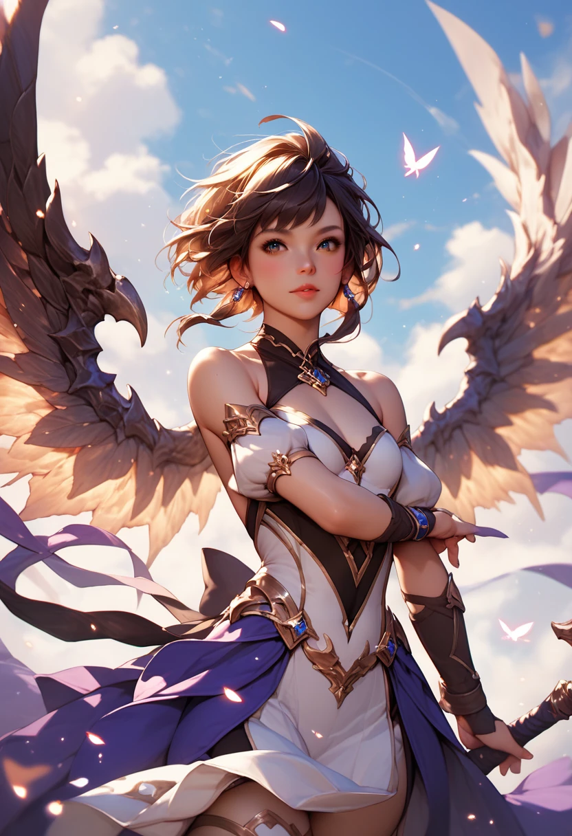 a young beautiful, powerful female mage with gorgeous long dark color dress fantasy style. Delete wings. make her hair longer 
