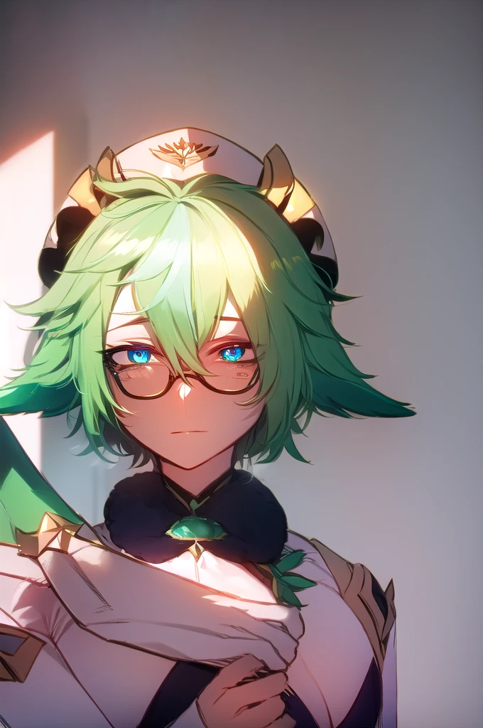 sucrosedef, sucrose \(genshin impact\), semi-rimless eyewear, hat, 1girl,solo, short hair,, green hair
BREAK  (maid:1.2)
BREAK looking at viewer, full body, upper body,
BREAK outdoors, city, sky,
BREAK (masterpiece:1.2), best quality, high resolution, unity 8k wallpaper, (illustration:0.8), (beautiful detailed eyes:1.6), extremely detailed face, perfect lighting, extremely detailed CG, (perfect hands, perfect anatomy),