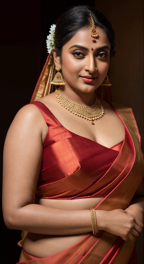 Foto RAW, photorealistic, photography, full body shot, master shot, perfect eyes, goddess like beauty, pierced eyes, perfect thick chubby mallu Desi aunty bhabhi, Wearing a Stanapatta, a chest-band.Saree model, model Photography, Indian saree shoot, Indian traditional wear advertising photography, traditional wear brand shoot, face of Indian actress Sonakshi Sinha, masterpiece, realistic, realism, incredible details, pleasure, photorealism, detailed skin, skin pores, high contrast, photorealistic Artstation 8k HD digital art trend of high definition and detailed realistic skin texture, ultra detail, realistic skin texture, armature, best quality, ultra high definition, (photorealistic:1.4),, high resolution, detail, raw photo, sweat, Re sharp, by Lee Jefferies Nikon D850 Film Stock Photo 4 Kodak Portra 400 Camera F1.6 Lens Rich Color Ultra Real Realistic Realistic Textures Dramatic Lighting Unreal Engine Trending at Art Station Cinestill 800,(pele altamente detalhada: 1.2), 8k UHD, DSLR, soft-lighting, alta qualidade, grain of film, Fujifilm XT3,she didn't like to wear blouse or bra, she is happy to wear only saree, she hates blouse or bra, detailed hairy armpits, hyper realistic skin, skin pores, sweat, veins,