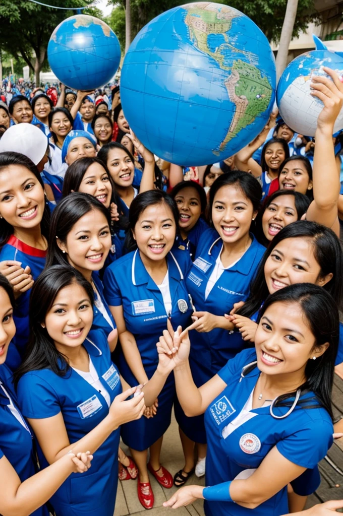 World population day celebration, nurse group celebrate with globe 