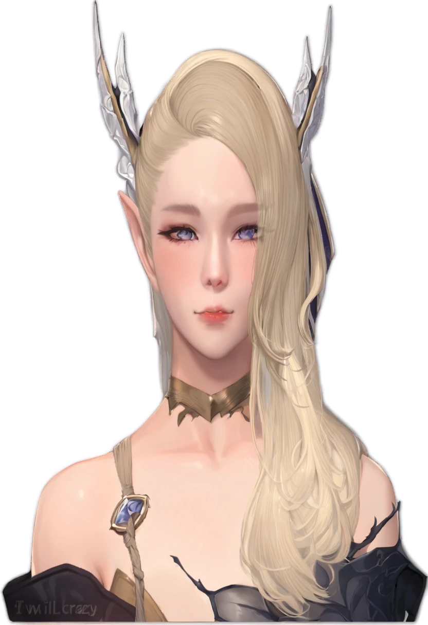 ((masterpiece, Highest quality)),One Girl、 Detailed face, Esbian all over, Full of details, Very detailed,Close-up of a woman with long blonde hair in a dress, Lineage 2 Revolution Style, Final Fantasy 14 Style, Female Elf, elven character with smirk, I will, Female Characters, (((gone crazy))) Elf Princess, Elf Girl, Lalafell, From System 2, FF14, Pale milky porcelain skin, Elf portrait