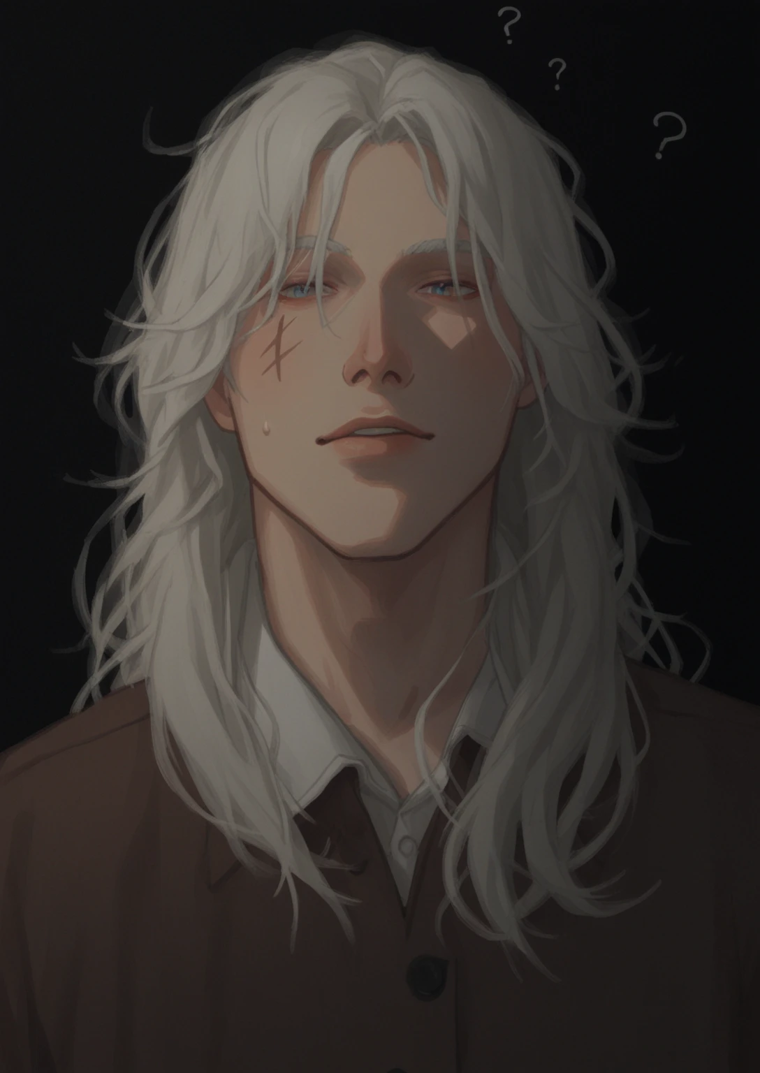 punctuation_9, punctuation_8_High above, punctuation_7_High above, punctuation_6_High above, punctuation_5_High above, punctuation_4_High above, 1 men, face scar, White hair, long hair, julho1ch3,