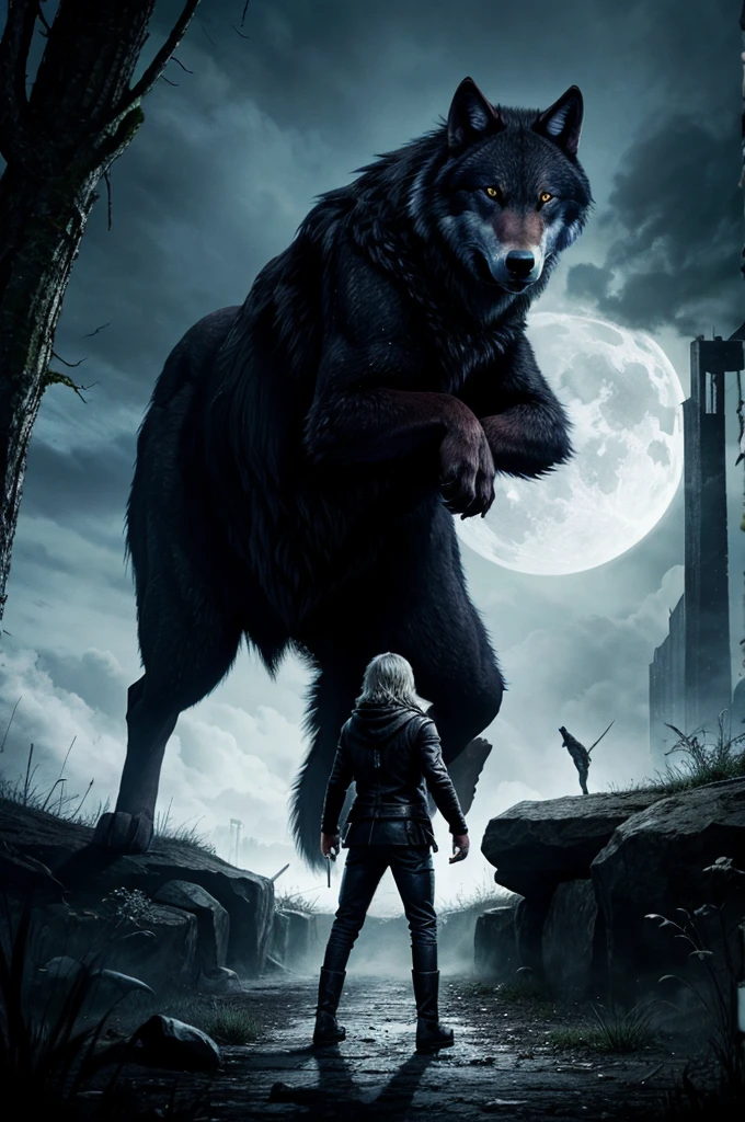 Very big  bloody alone  wolf in dark world 