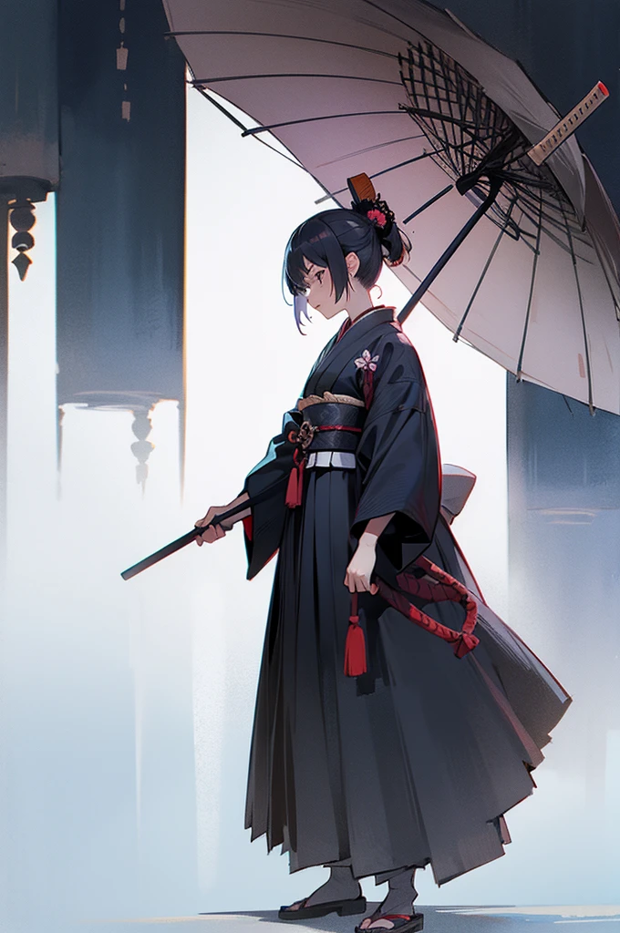Old Women , Female, samurai Clothing, Standing pose, Town background,