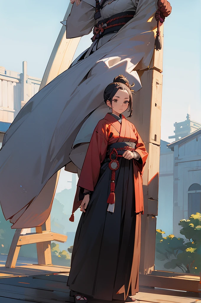 Old Women , Female, samurai Clothing, Standing pose, Town background,