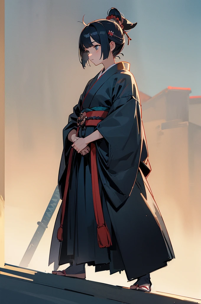 Old Women , Female, samurai Clothing, Standing pose, Town background,
