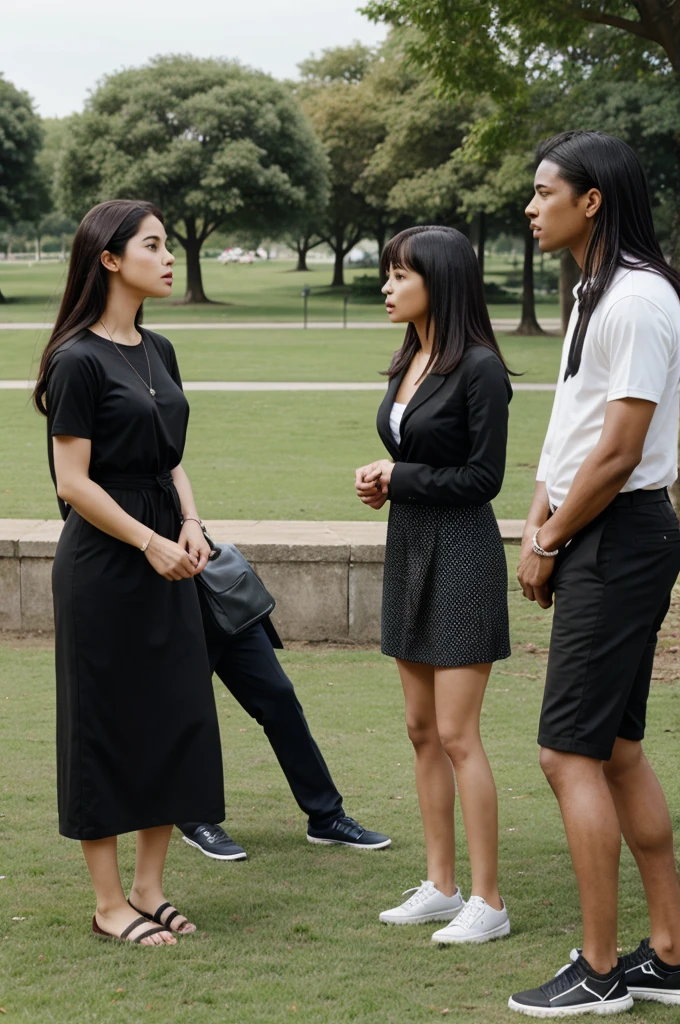 Four man and two women arguments in tha park 