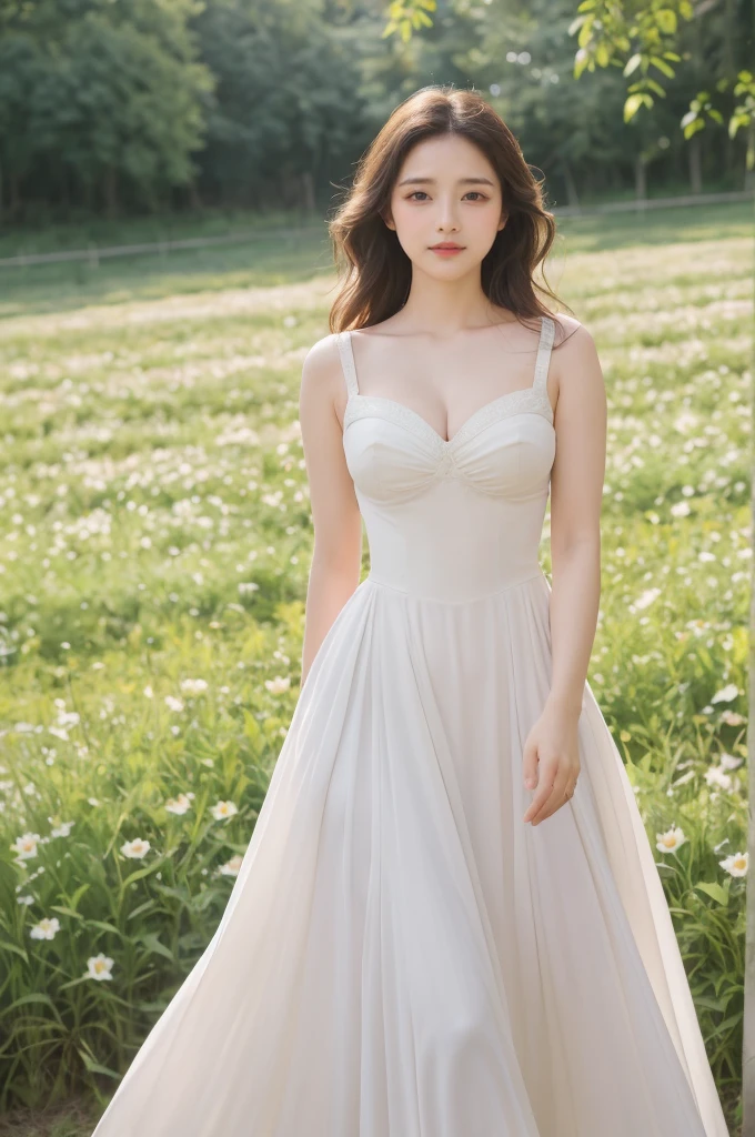 In this masterpiece of the highest quality, captured in 8K ultra-high resolution, the scene unfolds on a green meadow. A gentle goddess steps gracefully onto the scene, her upper body captured in a dynamic pose, radiating an ethereal beauty. She is adorned in a flowing white dress, which dances lightly in the gentle breeze.
The sun’s rays filter through the leaves, casting dappled light on her hair and highlighting her clear, beautiful eyes and gentle smile. Around her, colorful butterflies flutter, and flowers bloom at her feet, as if nature itself is celebrating her presence. The scene is imbued with real light and shadow, achieved through cinema lenses, creating a vivid and lifelike depiction of this serene and enchanting moment.