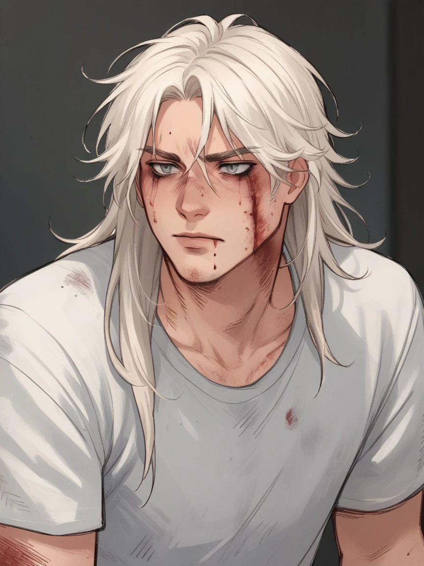 score_9, score_8_up, score_7_up, score_6_up, score_5_up, score_4_up,   wh33z13,  1 men, grey-eyed, White hair, long hair,huge scar on left eye, burn,