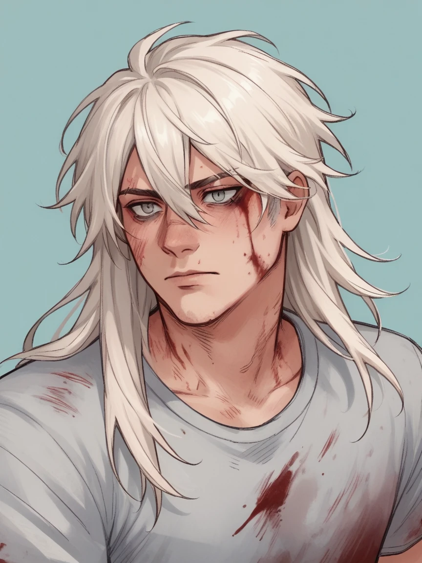score_9, score_8_up, score_7_up, score_6_up, score_5_up, score_4_up, wh33z13, 1 men, grey-eyed, White hair, long hair,huge scar on left eye, burn,