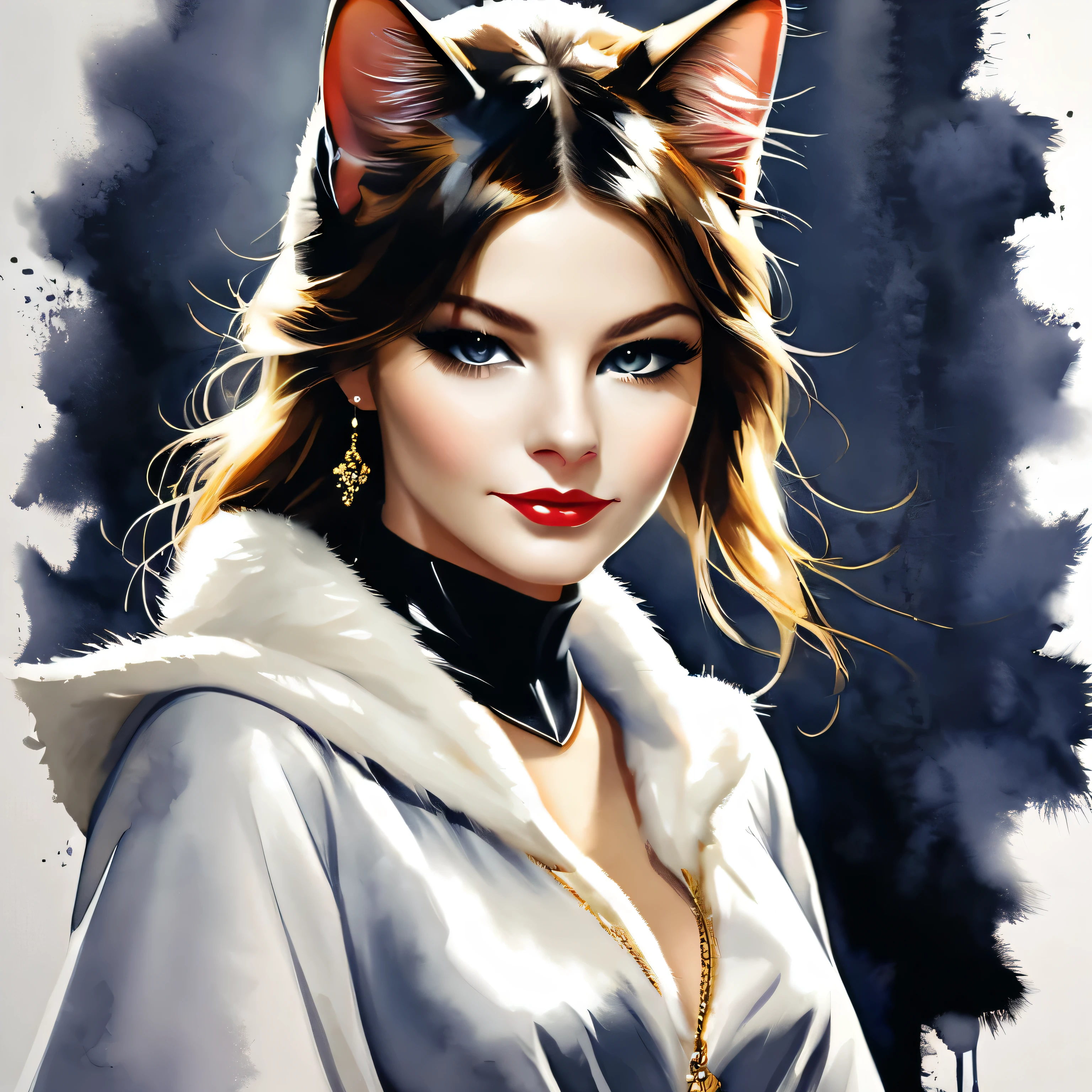 a portrait of a cat girl, close up shot, masterpiece, best quality, Luxury style