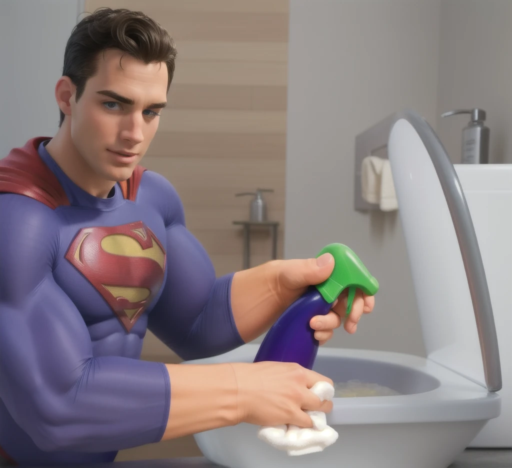 superman cleaning bathroom