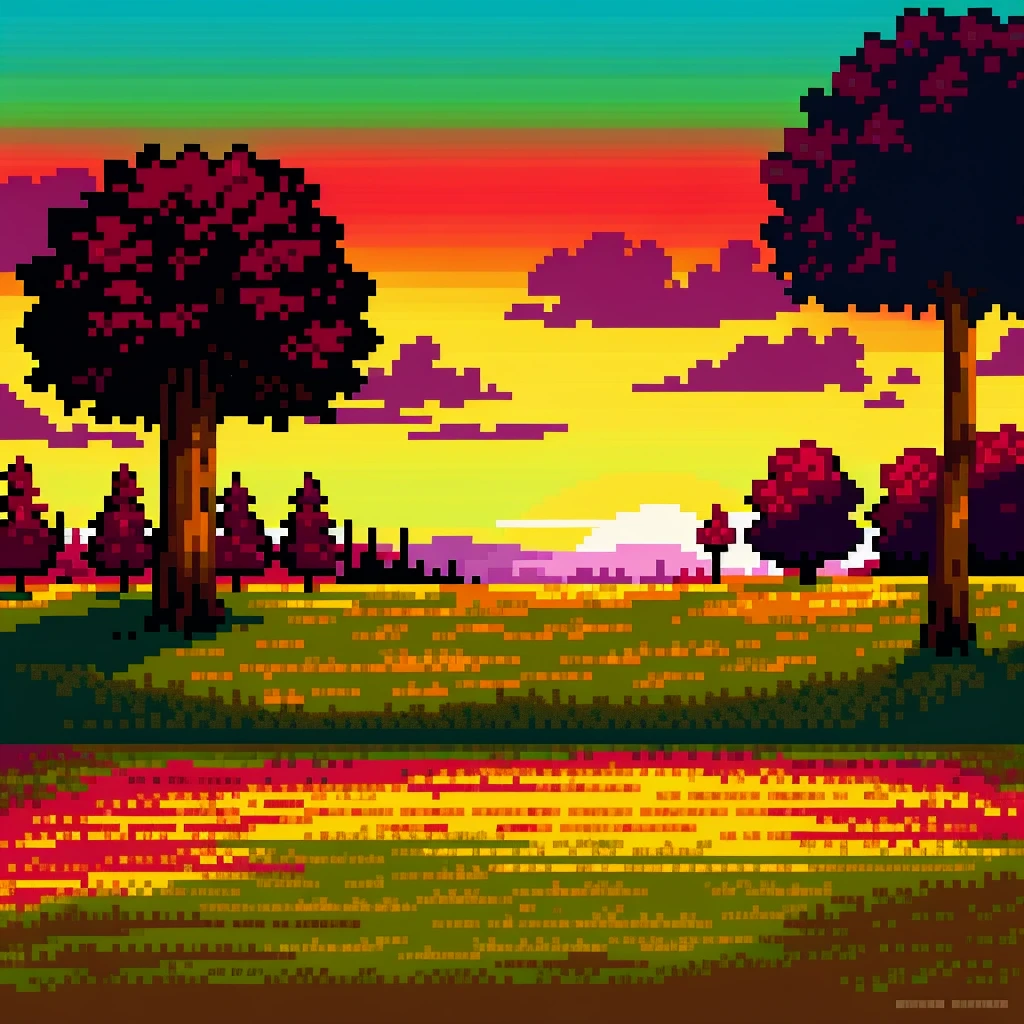 dawn,grass ground,one big violet tree,big 50K,pixelart, best quality,4k,8k,highres,masterpiece:1.2,ultra-detailed, realistic,photorealistic,photo-realistic:1.37, HDR,UHD,studio lighting,ultra-fine painting,sharp focus, physically-based rendering,extreme detail description,professional, vivid colors, ,landscape,horror,anime,sci-fi,photography,concept artists, colorful, vibrant, warm tones,soft lighting. sunset