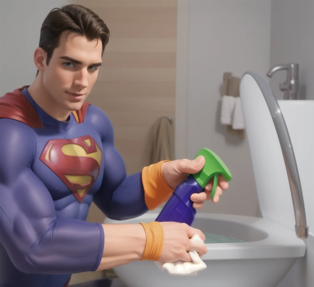 superman cleaning bathroom