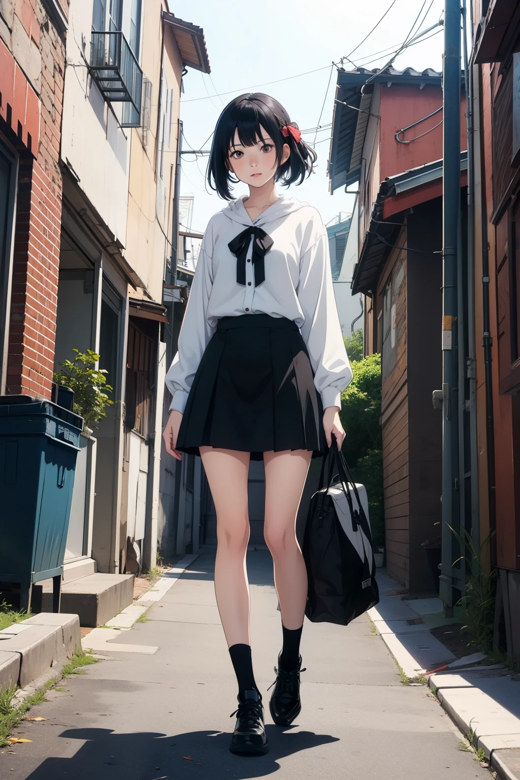 Anime key visual of a girl with black hair, official media, trending on pixiv, full body