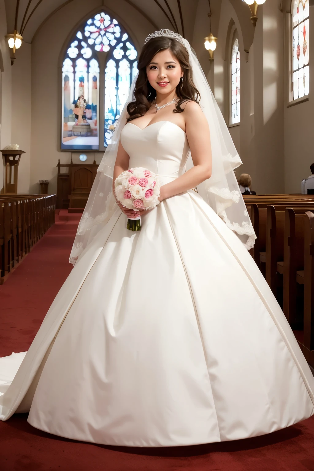 ((best qualityer)), ((Disney style)), (detailded),wedding couple, in church a slightly chubby bride the same height as the groom