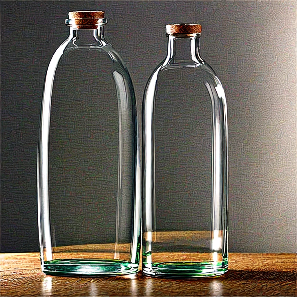 a drawing of light passing through a glass bottle on a table, casting on background