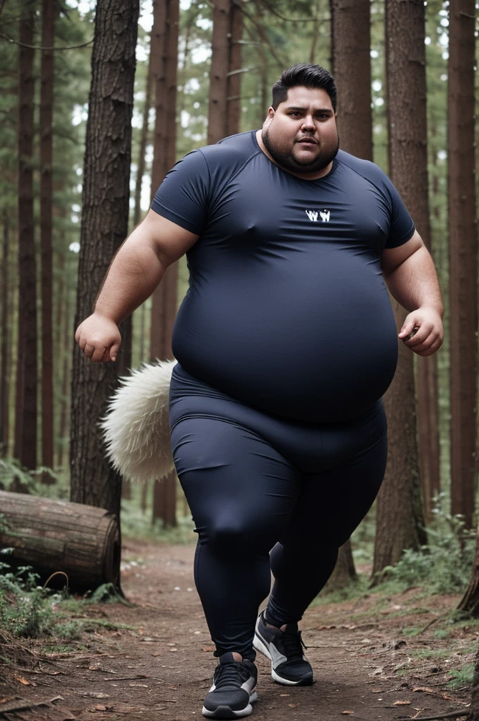 Obese, werewolf, man, human form, cute, wolf tail, tight clothes