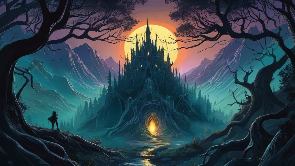 As the sun sets behind jagged mountains, the dense forest becomes a labyrinth of shadows and secrets. The ancient trees whisper tales of forgotten magic and lost souls, their branches twisting like skeletal fingers against the twilight sky. A lone traveler, armed with little more than a flickering lantern and a frayed map, ventures into the heart of this dark wilderness. Every rustle in the underbrush, every distant howl, and every eerie glimmer in the moonlight could herald danger. In this foreboding forest, where legends of cursed spirits and monstrous creatures come alive, survival hinges on courage, wit, and an unyielding will to uncover the truth hidden in the depths of the night