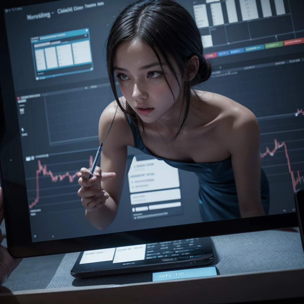 A professional-style image representing the theme of trading. In the center of the image, a candlestick chart showing upward and downward trends, with trend lines and technical indicators. The background is a soft blue, with subtle elements reminiscent of technology and finance, such as numbers and charts in transparency. At the top, the text 'Trading is my Passion' in an elegant and modern font, centered and prominently displayed. Include additional details like a stylized figure of a trader holding a laptop or tablet, looking at the chart with an expression of focus and determination. The image should convey professionalism, passion, and expertise in trading
