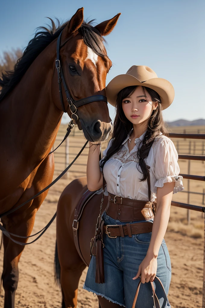 A cowboy girl with a horse