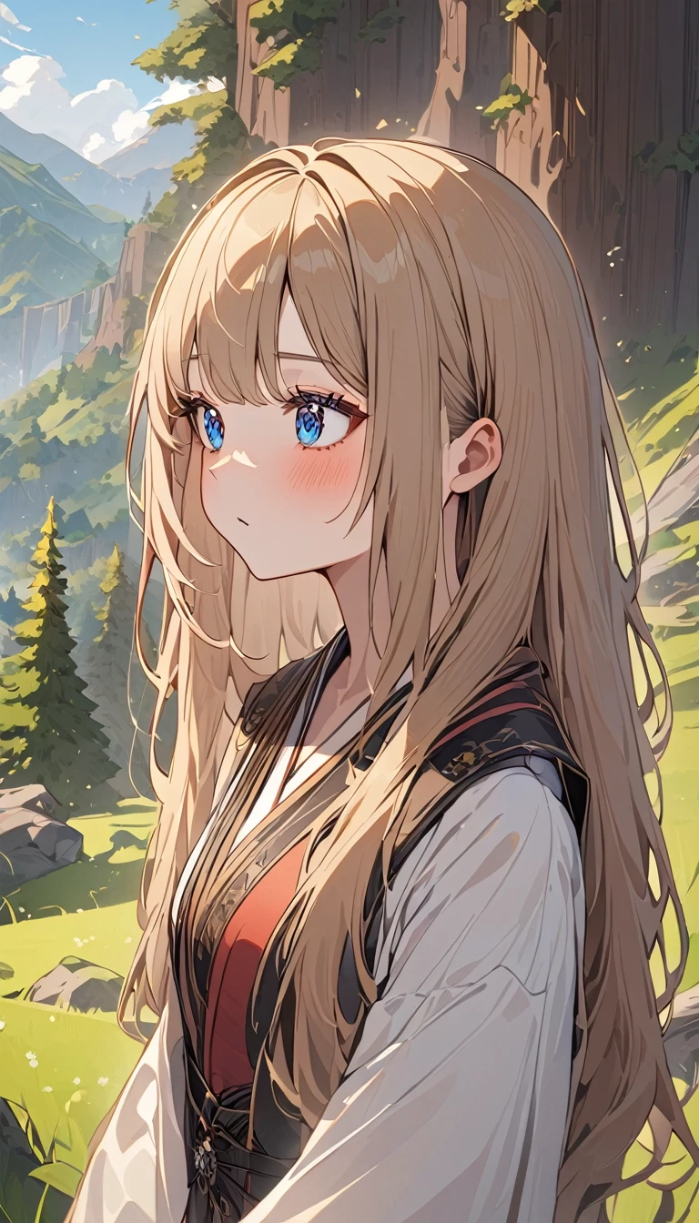 Highest quality, Absurd, Very detailed, In the mountains_this, 1 Girl, alone_concentrate, Let your hair down