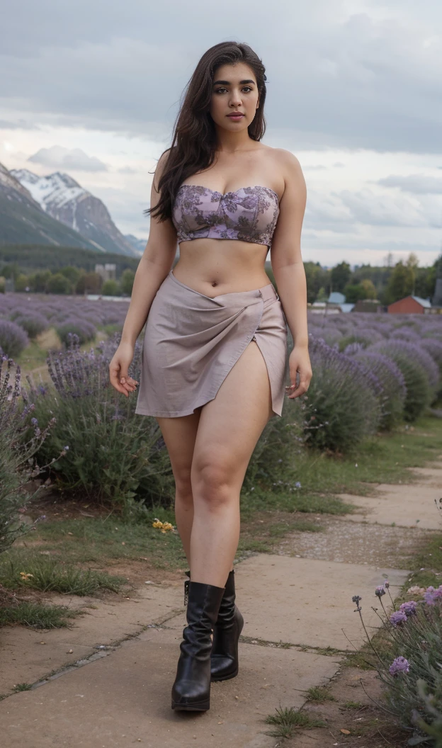 Plus size, sara Ali khan, somewhere in Norway, lavender hair, strapless top, low waist skirt, thicc, curvy, voluptuous body, curvaceous, boots