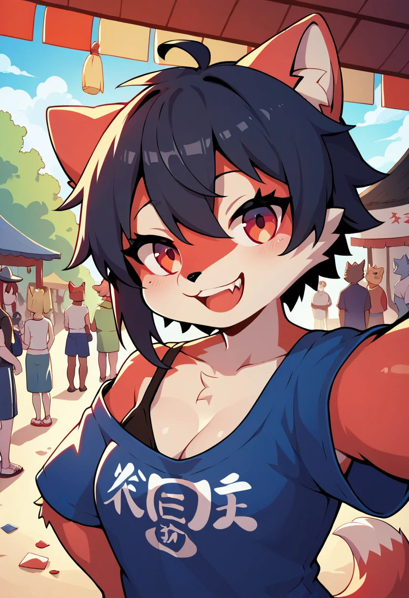 top quality, best quality, High-quality illustrations, masterpiece, super high resolution, detailed background, 6+girls, japanese festival, absurdres, perfect anatomy(kemono)(furry anthro)happy, selfie,