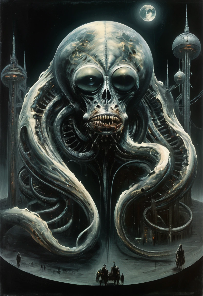 Future Earth. Increased background radiation. Mutated man is a hybrid amoeba, a mixture of the styles of Hans Giger and Francis Bacon. Cinematic lighting.