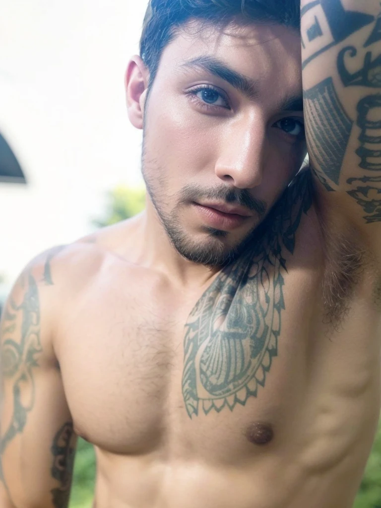 Handsome man showing armpit