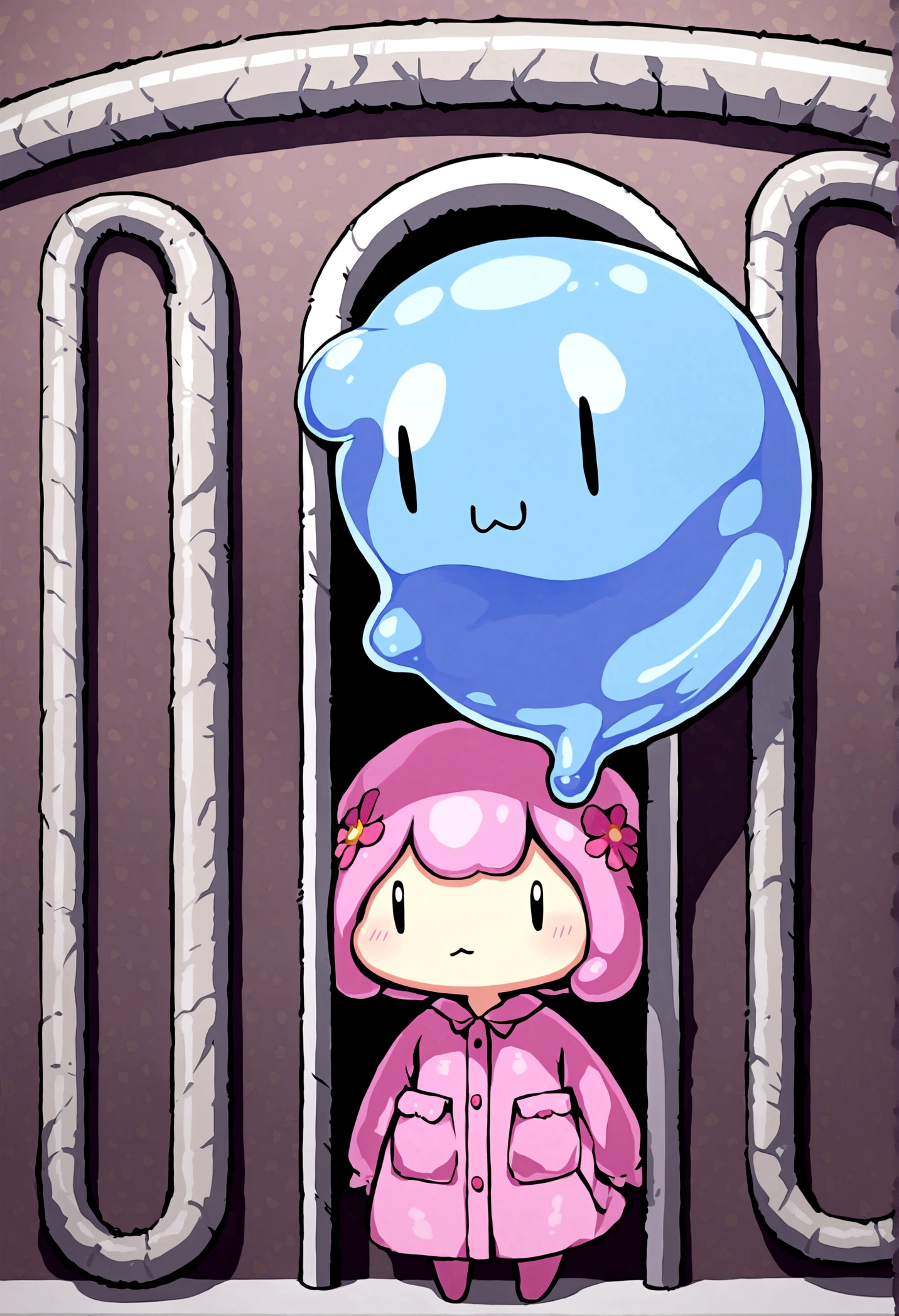 One cute slime-girl, cute slime-girl hidden inside pockets of radiators,