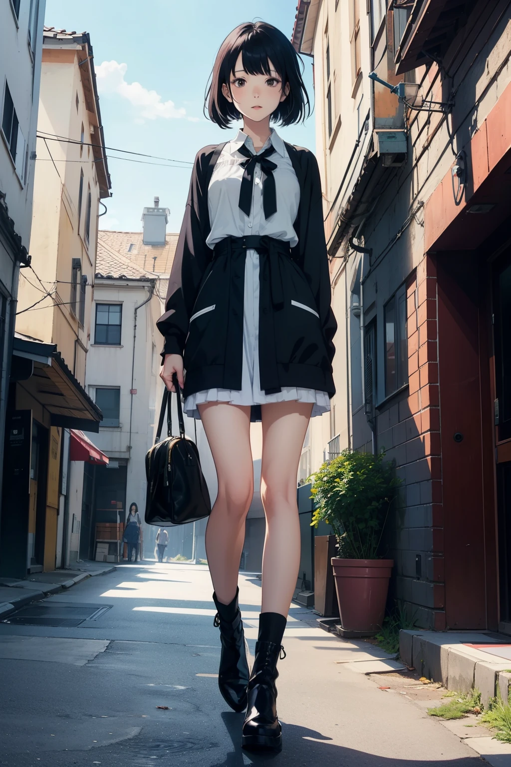Anime key visual of a girl with black hair, full body