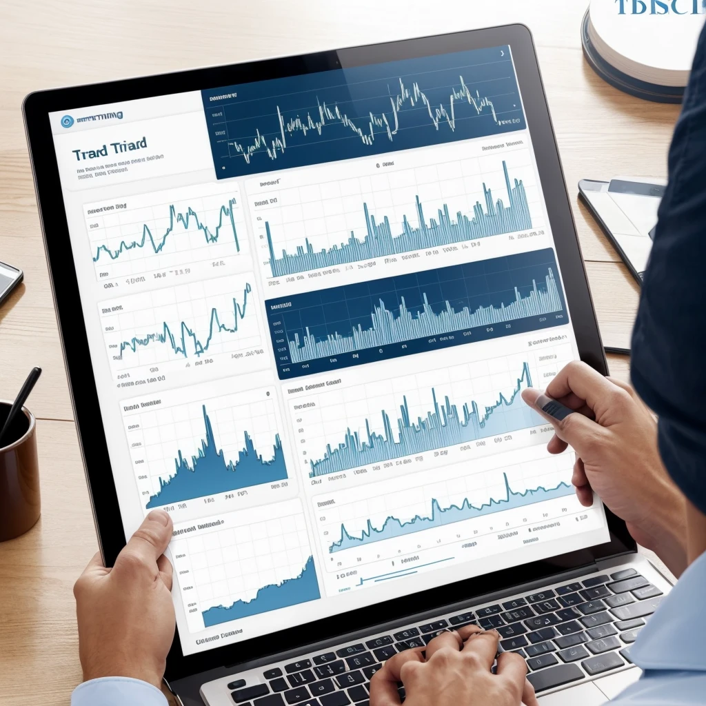 A professional-style image representing the theme of trading. In the center of the image, a candlestick chart showing upward and downward trends, with trend lines and technical indicators. The background is a soft blue, with subtle elements reminiscent of technology and finance, such as numbers and charts in transparency. At the top, the text 'Trading is my Passion' in an elegant and modern font, centered and prominently displayed. Include additional details like a stylized figure of a trader holding a laptop or tablet, looking at the chart with an expression of focus and determination. The image should convey professionalism, passion, and expertise in trading