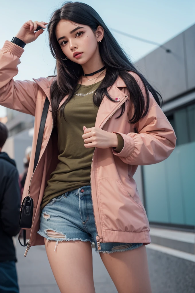 An animated female character with the tiktok app in her hand 