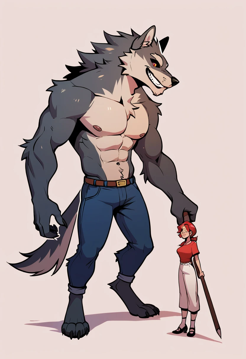 watercolor, soft color, Vintage images, highres, unparalleled masterpiece, absurdres, love story of human girl and giant Werewolf, pair, Height difference, Physical difference, perfect anatomy, smile, joyful, play with, smile, happy, watercolor,