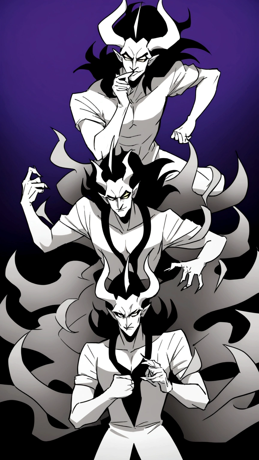Illustration of a group of people standing in front of a huge demon, Devil Portrait, Inspired by Toshusai Sharaku, demonic robes, ancient demon summoning, King of Devils, Inspired by Ryūkōsai Jokei, Inspired by Kaigetsudo Andi, Inspired by Mei Yuxuan Yongchun, a large amount of black water,Gushing out from the gate of life and death。In a flash,The surrounding mountains were flooded.,The soul water is flowing in a radius of thousands of miles,It became a black sea.。The next moment, a huge amount of black water of souls rushed up into the sky.,Transformed into a giant monster a thousand feet tall - Ghost Demon Lord!Ghost Demon Lord's Chest,Already towering into the sky,He is on par with the sky!
His head,There are three。The front head has dragon horns、Lion's Mane、Snake pupil、ivory。The head on the left is a peach forehead、Grass hair、Three eyes like a flower。The head on the right has cloud sideburns、Electric eye、Fire ears、Chrysostom。He has a thousand arms,Five hundred on the left,Five hundred on the right。Pitch black as ink,Muscle development,Hard lines,The devilish spirit。