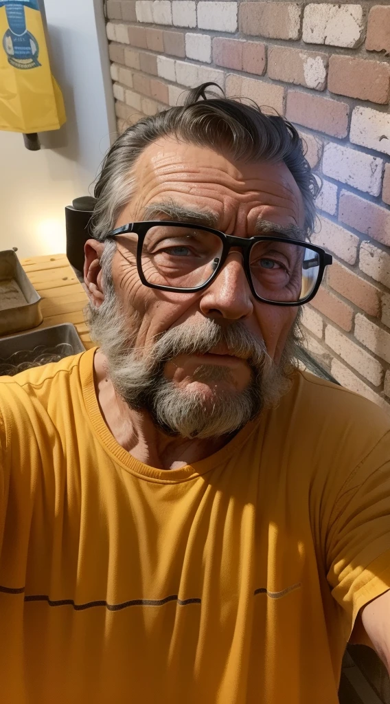 An old farmer in a dystopian future, struggling to produce food on the farm, Controlled by large corporations, We have to deal with chemical pesticides and a lack of natural resources, Dreaming of simpler, more sustainable times.