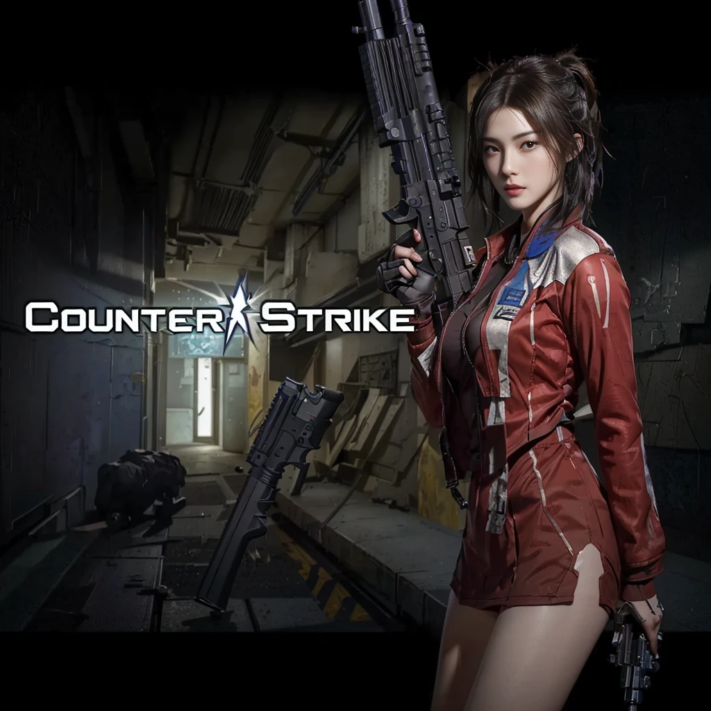 close up:A woman holding a gun in a dark room, Counter-Strike, Game CG, Xin Jiacheng, ready, Yaoi Haruma, From ncsoft, Prepare for the attack, rings Asuka iwakura station game, Propaganda Art, Asuka, The charming Jill Valentine, As a character in Tekken, fps shooter game, Lightning strike