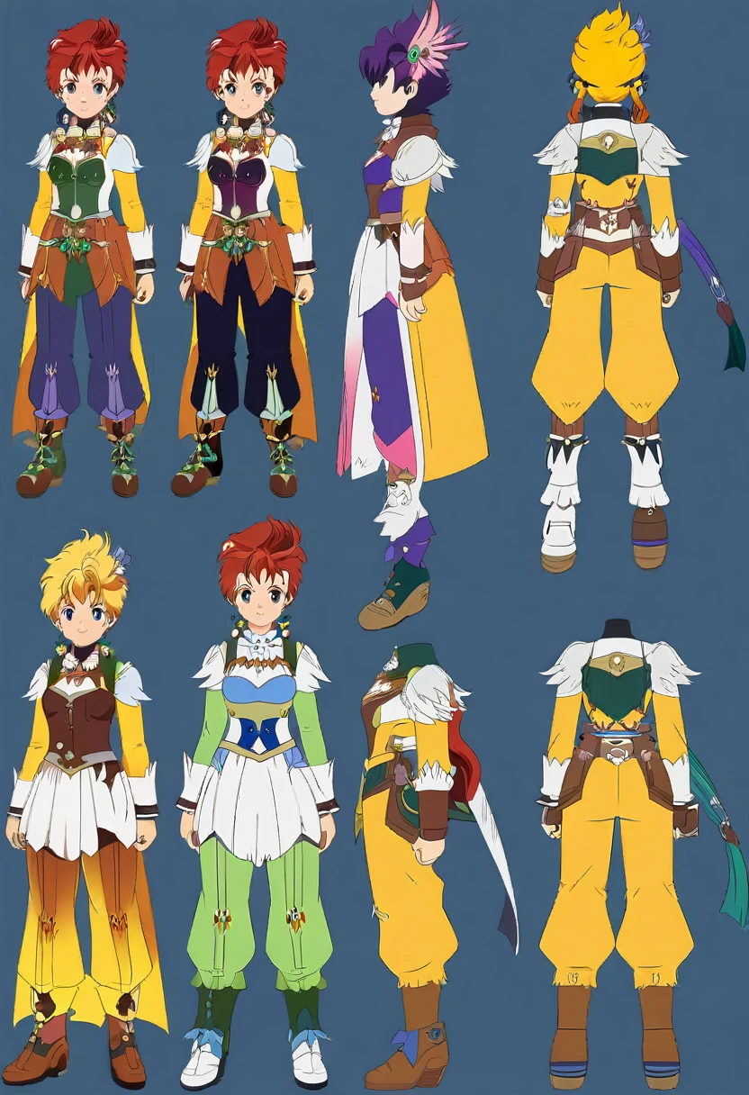 anime - style image of a character with a variety of hair and accessories, anime set style, anime character reference sheet, fantasy uniform, flat anime style, anime full body illustration, full_body!!, complete detailed body, extra detailed body, anime vtuber full body model, soft anime illustration, anime style character, clean detailed anime style,