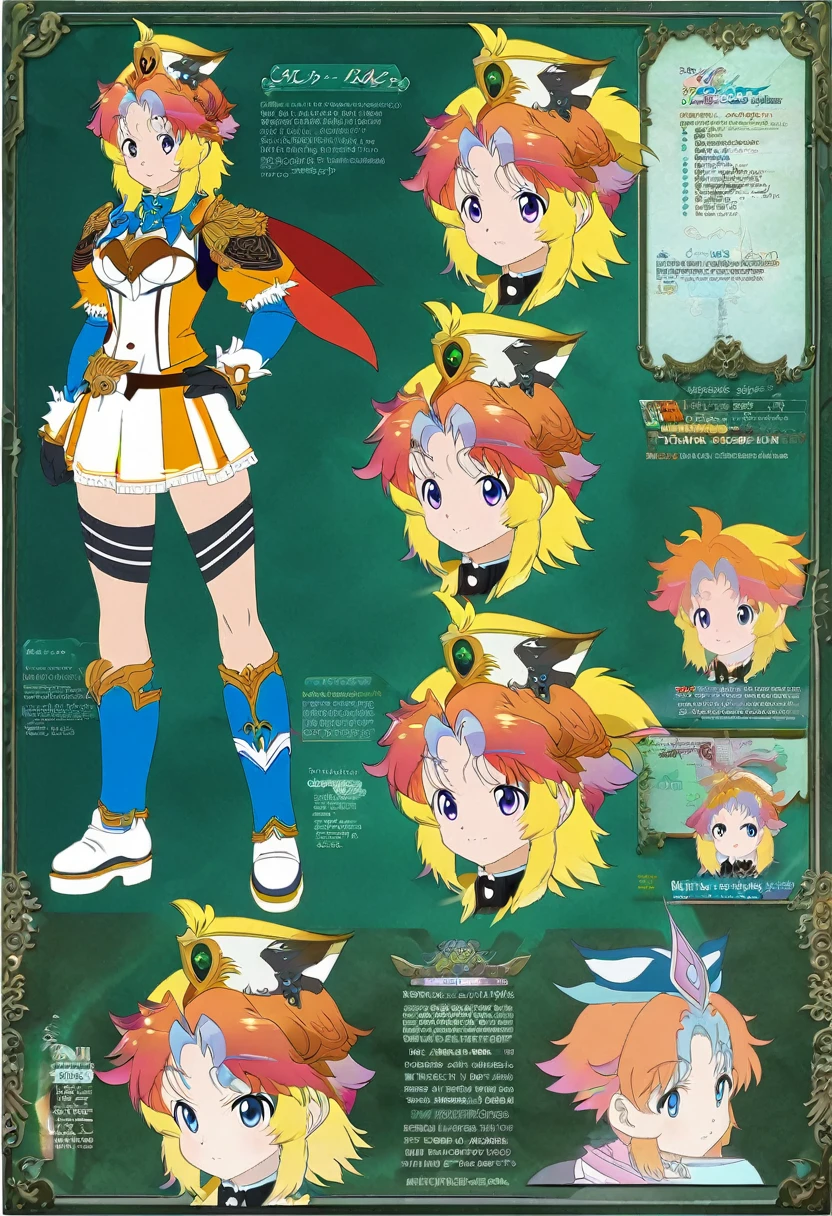 best quality,4k,8k, highres, masterpiece:1.2), ultra-detailed, extremely detailed eyes, extremely detailed body, (large masterpiece digital art), (detailed manga illustration), (detailed line art), ((perfect anatomy)), (intricate details:1.3), (ultra-detailed:1.3), (illustration:1.3), (sharp focus:1.3), (natural lighting:1.05), (vivid colors:1.3), (masterpiece), (best quality:1.4), (perfect anatomy:1.4), high quality, expressive eyes, full body, detailed face, beautiful face, perfect face, 1 girl, tall girl, breast, large breast, cleavage, detailed hair, medium hair, orange hair, hair over one eye, purple eyes, goggles around neck, (whale girl), fins, pointy ears, pirate, pirate hat, tricorne, earrings, ((yellow shirt)), crop top, cross-laced clothes, belt, wide smile, (sharp teeth), ((cropped jacket)), martial artist stance, (midriff), asymmetrical clothes, (asymmetrical pants), gloves, curvy, two-tone skin, black skin, jewelry, Intricate, High Detail, Sharp focus,  design sheet, consistent character, turnaround, concept,