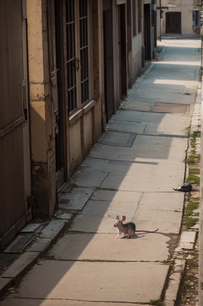 A mouse on a deserted street