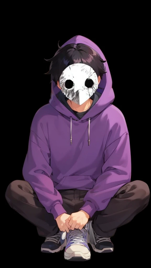 A boy wearing a white mask.