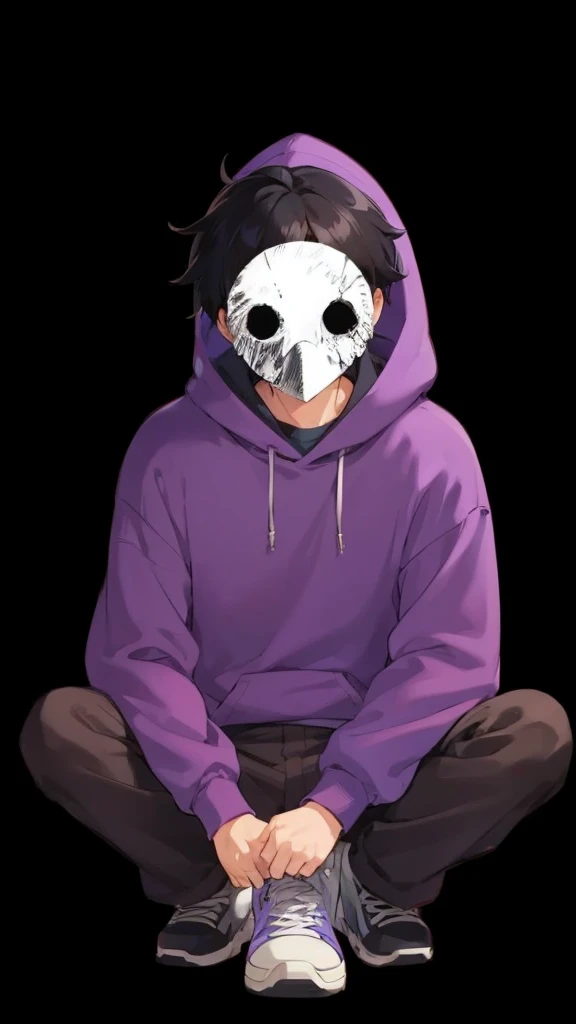 A boy wearing a white mask.