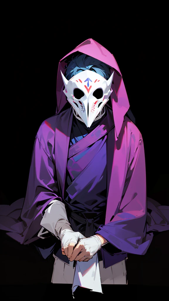 A boy wearing a white mask.