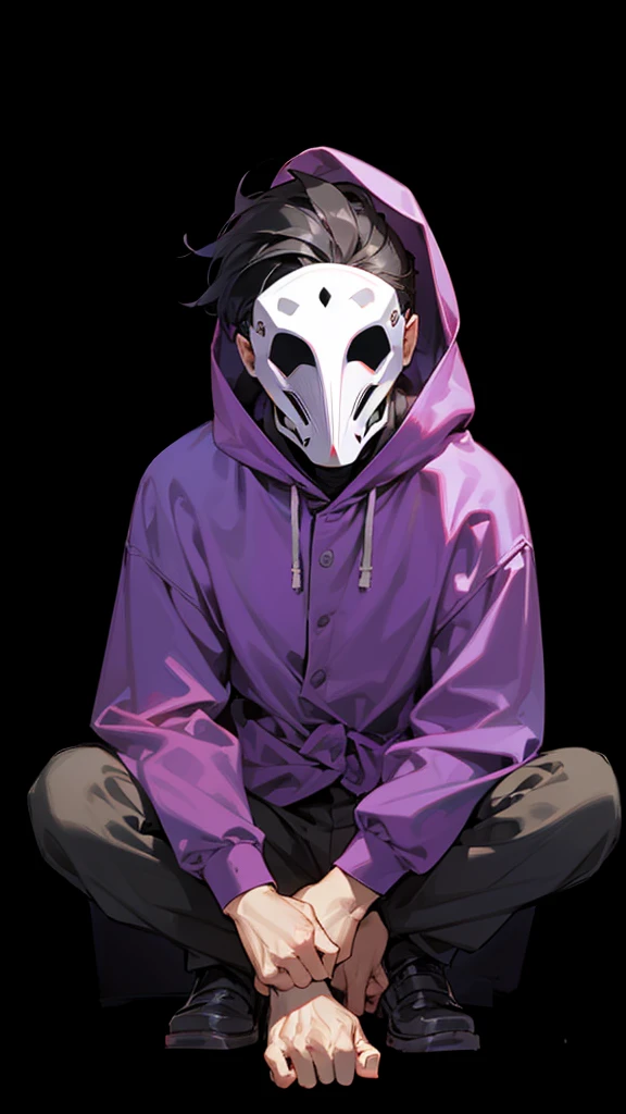 A boy wearing a white mask.